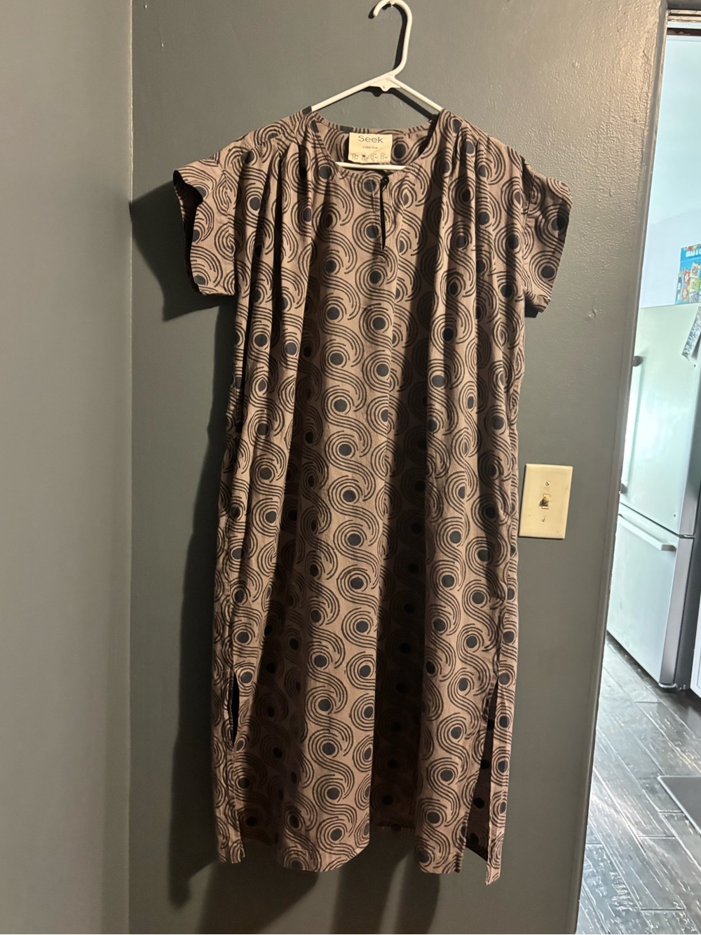 SEEK Brown Geometric-Print Short Sleeve Maxi Dress